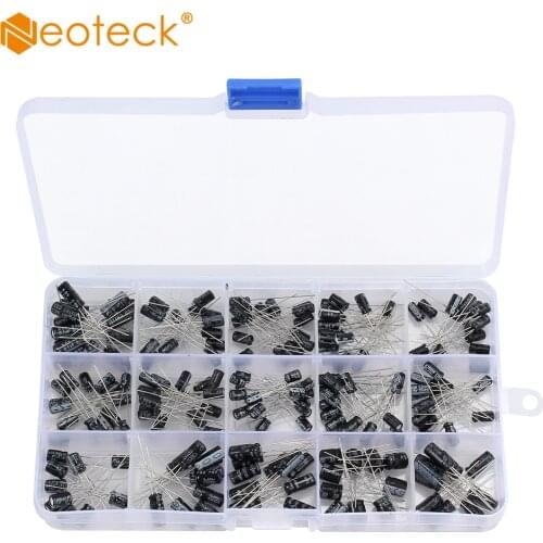 Neoteck 15 values 200pcs Electrolytic Capacitor Organization Storage 0.1-220uF Capacitors Assortment Box Kit 10UF 22UF 33UF 47UF