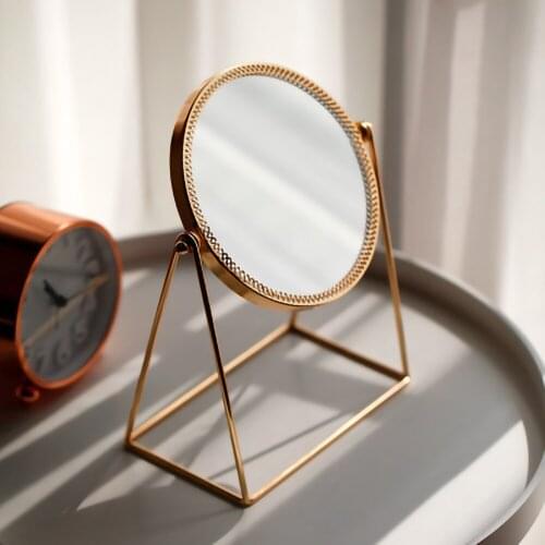 Nordic Metal Standing Mirror Lady Round Mirror Table Makeup Bath Room Mirror Copper Princess Mirror Decoration Home Decor Gift