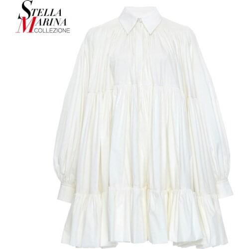 * New 2021 Woman Solid White Black Long Sleeve Overesized Pleated Blouses Girls Stylish Charming Wear Casual Shirt Style 8011