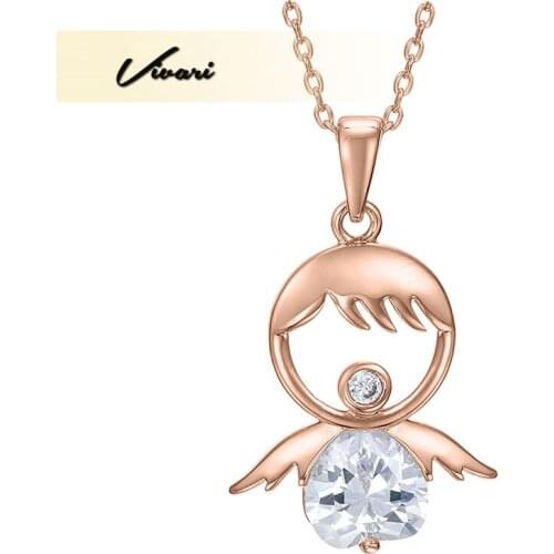 Vivari Adorable Necklace For Women Angel Pendant 100% Pure Copper Jewelry Rose Gold Color Heart Crystal Trinket Necklace Display