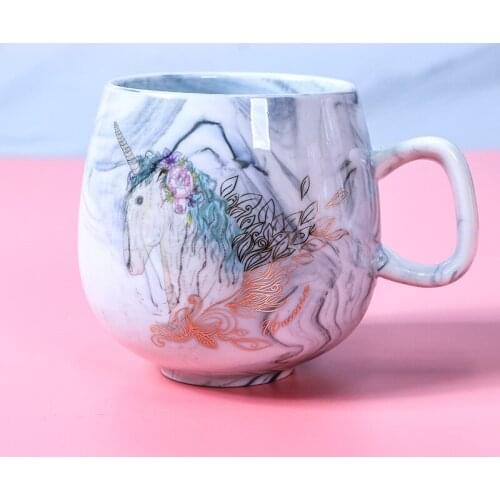 Office Ceramic Mugs Luxury Natural Marble Cartoon Pattern Porcelain Coffee Mug Tea Milk Boss Lady Unique Wedding Gift Cups