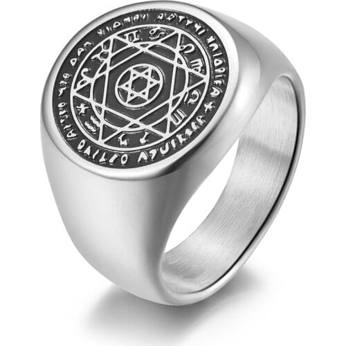 Pentagram of Solomon Rings for Men Patron Saint Ring Archangel Raphael Sigil Divine Healer Stainless Steel Male Jewelry