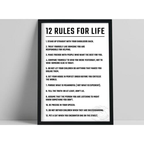Twelve Rules Of Life Poster, Jordan Peterson 12 Principles Wall Art, Motivational Education Life White Art Prints, Teacher Gift