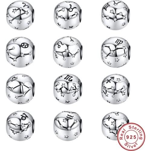 Fit Europe Bracelet Silver 925 Original Constellation Beads for Jewelry Making Pisces Aries Leo Sagittarius Capricorn Charms