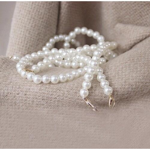 2019 Handmade White Pearl strap for bags handbag accessories purse belt handles cute bead chain tote women bag accessories