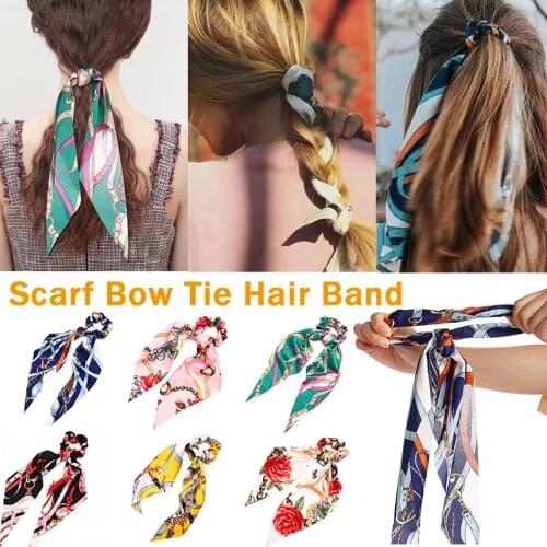 Fashion Scrunchies Ponytail Holder Bow Elastic Hair Bands For Women Scarf Bow Tie Ribbon Headwear Hair Accessories