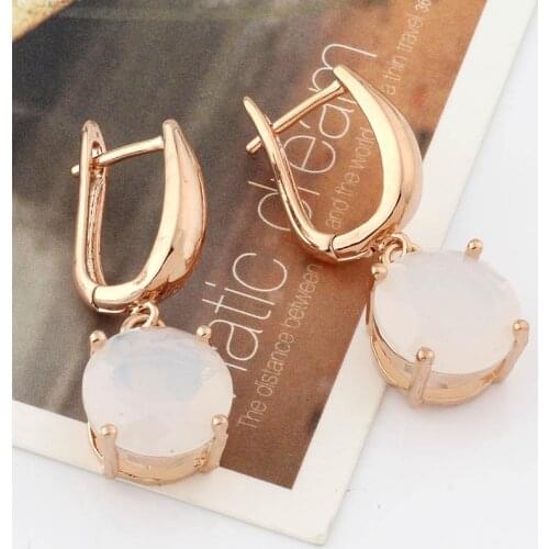 New Trend 12mm Round Dangle Earrings RU Style Simple Jewelry 585 Rose Gold Drop Earrings For women Fashion Jewelry