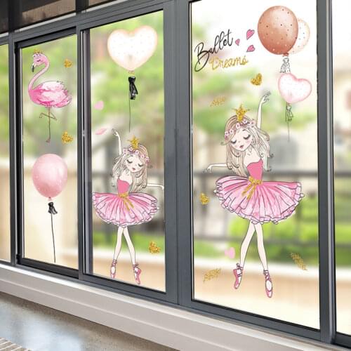 [SHIJUEHEZI] Girl Flamingo Wall Stickers DIY Cartoon Balloons Wall Decals for Kids Rooms Baby Bedroom Nursery House Decoration