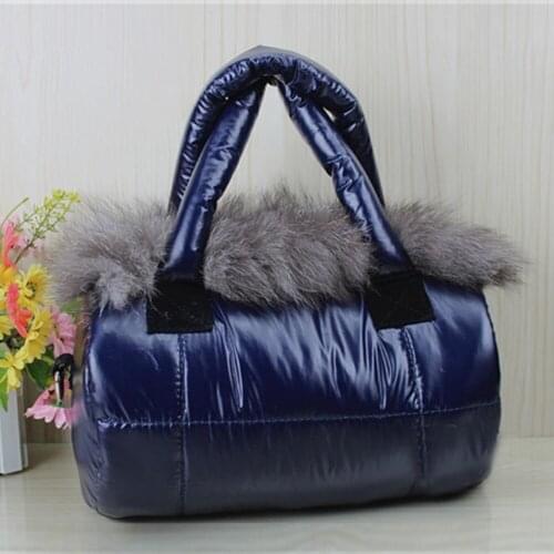 Fox Fur Soft Space Cotton Shell Shoulder Bags Winter Down Feather Purse Women Tote Luxury Crossbody Bag New Fashion Handbags