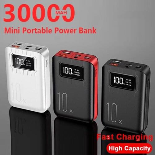 30000mAh Mini Digital Display PowerBank Portable Outdoor Emergency Charger 2USB Ports External Charger for Iphone Samsung Xiaomi