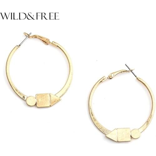 WILD & FREE Vintage Women Simple Design Zinc Alloy Round Hoop Earrings Antique Gold Hoop Earrings Jewelry for Women Gift