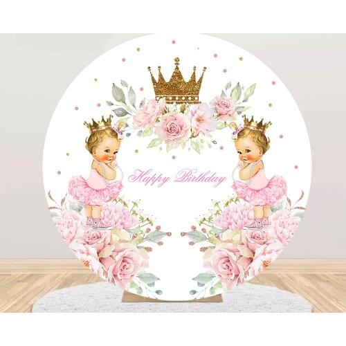 Gold Crown Baby Shower FLower Round Photography Background cover Girl Photo Backdrop Birthday Party Decoration Circle Banner 895