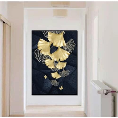 Gold Leaf Ginkgo Modern Porch Gilt Decorative Painting Light Luxury Wall Painting Nordic Style Living Room Oil Painting
