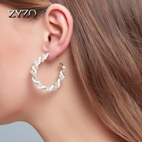 ZYZQ Temperament Twist Circle Earrings For Women C-Shaped Beaded Earrings Christmas Gift Jewelry