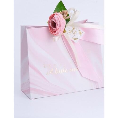 10pcs/lot Pink gift bag with flower with ribbion for Birthday Weddings Christmas Holidays Graduation Baby Showers drop shipping
