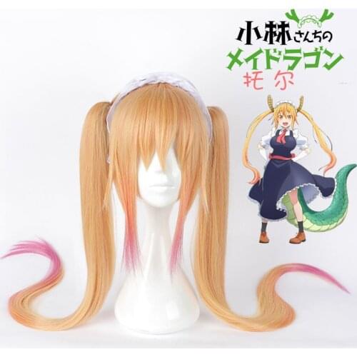 Anime Miss Kobayashis Dragon Maid Tohru Blonde Yellow Gradient Cosplay Wig 110cm Long Straight Costume Cosplay Party Gift tail