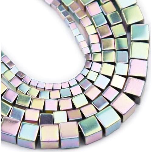 YHBZRET Natural Stone Bead Light Purple Square Hematite Spacer Loose Beads for Jewelry Making 2/3/4/6mm Diy Bracelet Accessories