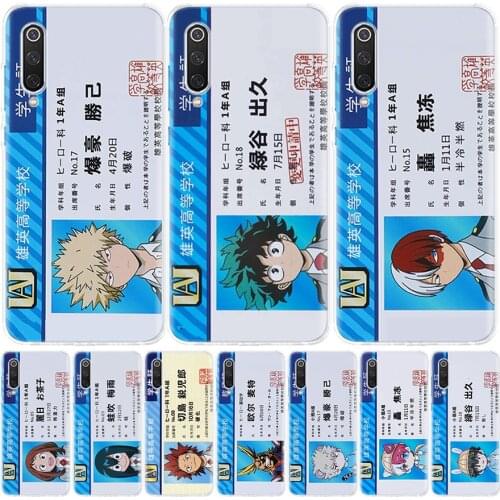 My Hero Academy Student Card ID Phone Case for Xiaomi Redmi Note 10 9S 9 8T 9 8 7 7A 8A 9A 9C 6A 6 S2 K20 S30 Pro Fashion Cover