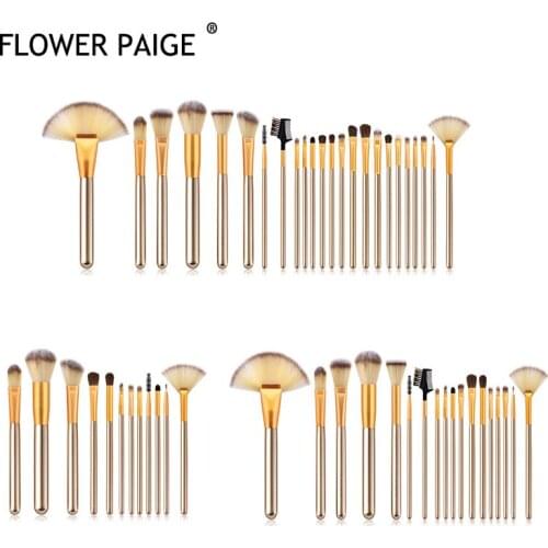 FLOWER PAIGE 18/24pcs Champagne makeup brushes set for cosmetic foundation powder blush eyeshadow make up brush beauty tool