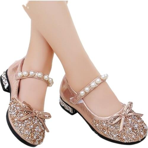 Princess Kids Leather Shoes for Girls Flower Casual Glitter Children High Heel Girls Shoes Butterfly Knot baby girl shoes