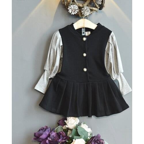 Girls Korean Style Stitching Fake Two-piece Long Sleeve Princess Dress Toddler Fall Clothes Flower Dresses Kids Dresses for Girl