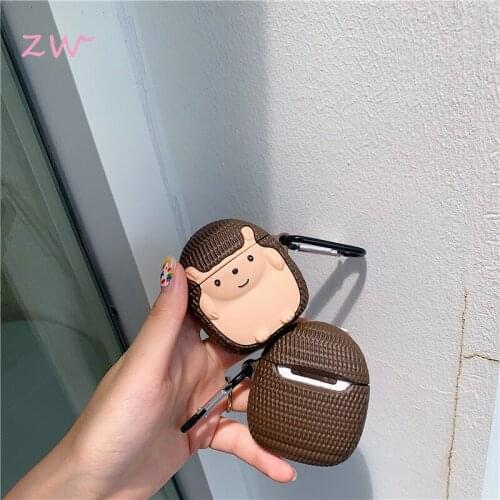 For apple airpods 3D cute cartoon hedgehog bluetooth wireless headset protective cover case for Airpods1 2 with hook keychain