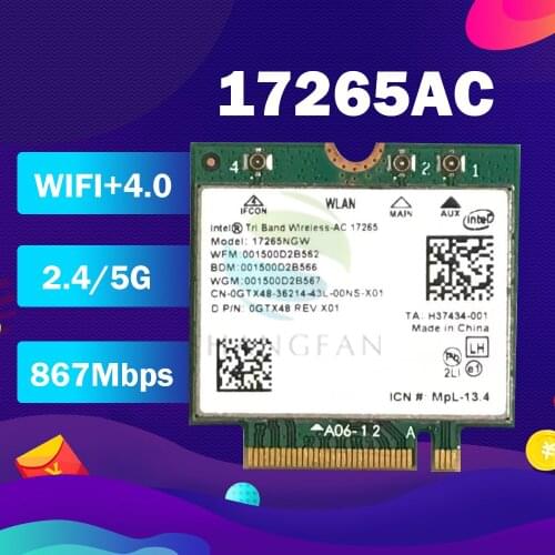 For Intel dual 17265NGW SPS:751892-001 NGFF 867Mbps Bluetooth 4.0 Wlan Card