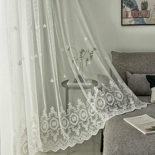 European Sheer Curtains for Living Room Bedroom Modern White Tulle with Embroidery Flowers Simple American Voile Curtain Luxury