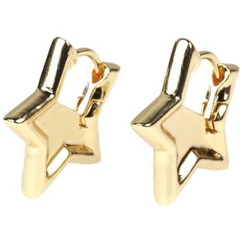 EYIKA Trendy Gold Silver Color Copper Metal Star Hoop Earrings Geometric Huggie Earring Minimalist Mini Small Loop Women Jewelry