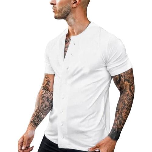 Men T-Shirts 2021 Summer Tops Tees Solid Color Single-breasted Summer Round Neck Short Sleeve Casual T-shirt for Sports