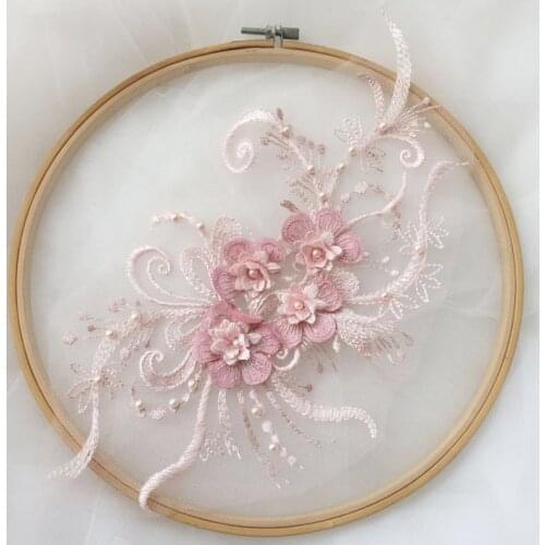 Beautiful Cameo 3D Florals Beaded Lace Applique, 30.5cm*15cm Bridal Applique Dance Costumes Patch Motif Lace, Off White/Gray/Bla