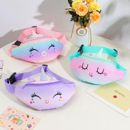 Colorful Girls Unicorn Waist Pack Female Fanny Pack Crossbody Bags Handbag womens leather Belt Bag Shoulder Bag