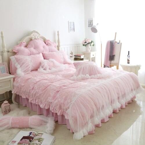 Luxury Pink Green White Purple Fleece Fabric Princess Girl Bedding Set Lace Duvet Cover Flannel Velvet Bed Skirt Pillowcases