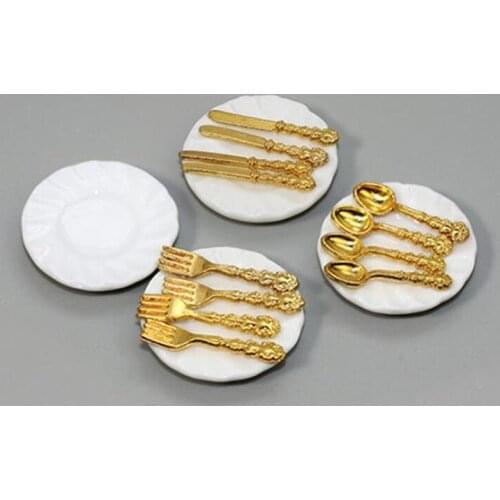 Dollhouse Ceramic Plate Knife Fork Spoon Tableware Kitchen Food Furniture Toys For Dollhouse Miniature Accessories