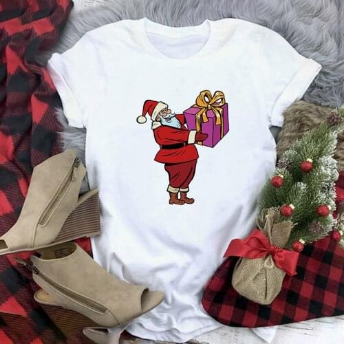 Hot Sale Christmas Printed Female Tshirt White Women Fashion Graphic Print T-Shirt Harajuku Style Female Short Sleeves Clothes