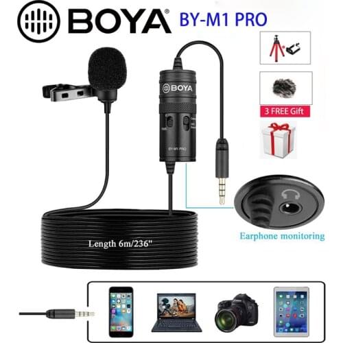 Mic BOYA BY-M1 Pro Microphone Lavalier Studio Mic Clip-on Condenser Mic for Smartphone iPhone Android DSLR Camcorder Audio
