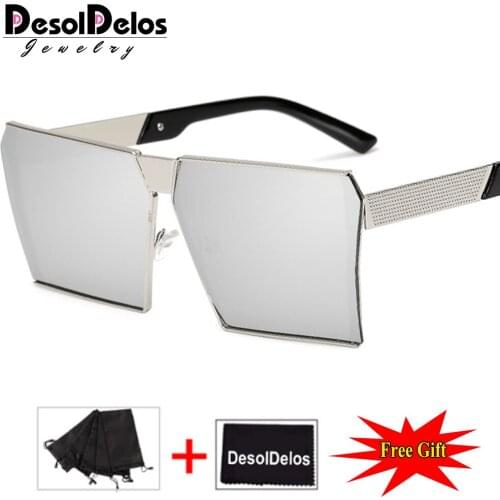 Fashion Brand Designer Square Flat lens Sun Glasses Mirror Women Sunglasses Men Hip Hop Oversized Lady Eyeglasses Male FDA UV400