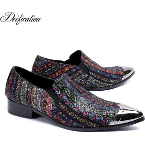 Deification Italian Leather Mens Dress Shoes Slip On Men Formal Shoes Leather Shoes Men Fashion Colors Printed Wedding Shoes Men