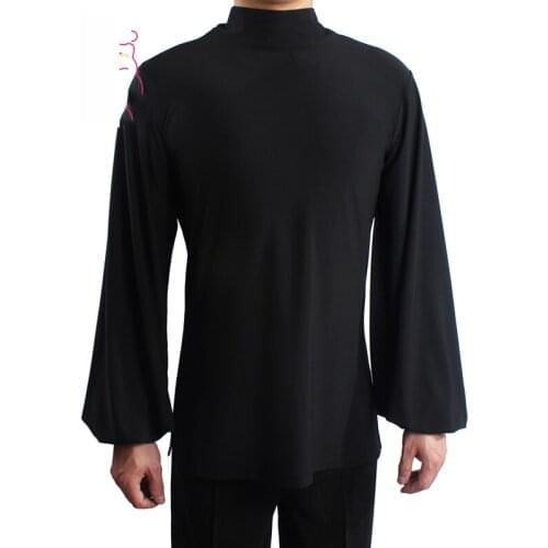 MenS Latin Dance Tops Modern Professional Adult Ballroom Rumba Waltz Practice Clothes High Collar Trumpet Sleeves Shirt DWY1127