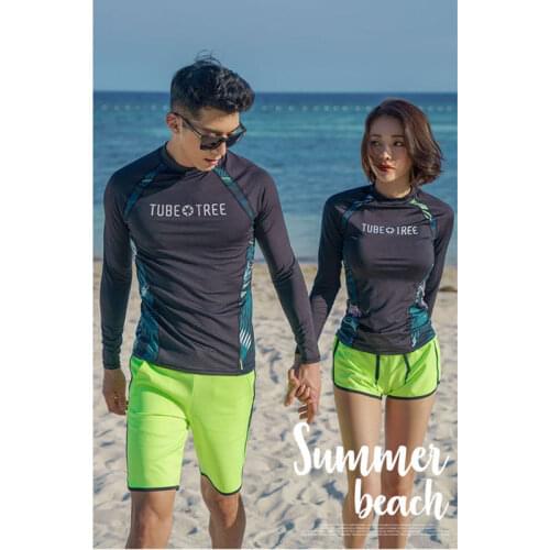Mens Womens 2pcs Set Rash Guards Surf Swimwear UV Protection Color Block Surfing Swim Suit Bathing Suit Beachwear Black