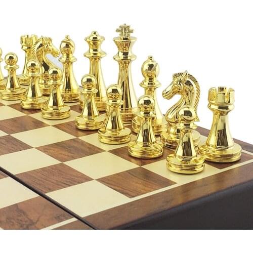 Kirsite Metal Chess Set Portable Game of International Chess Wooden Folding Chessboard King Height 67mm Chess Game BSTFAMLY I801