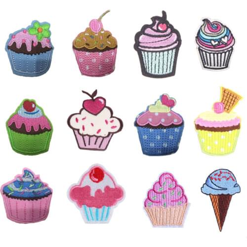 Ice Cream Patches Stickers Iron on Clothes Heat Transfer Snack DIY Applique Embroidered Applications Cloth Fabric Sequin Patch H