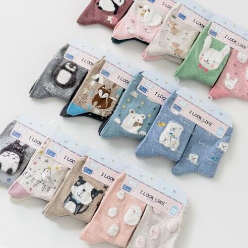 2 Pair/lot Lovely Story Fashion Cartoon Long-staple Cotton Socks For Women Creative Cute Girls Female Soft Winter Autumn Mieas