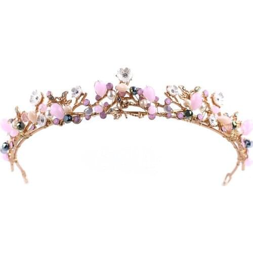 Girls Sweet Pink Color Tiara Crowns Women Delicate Shining Rhinestone Round Headpieces Bridal Wedding Fashion Hair Accessories