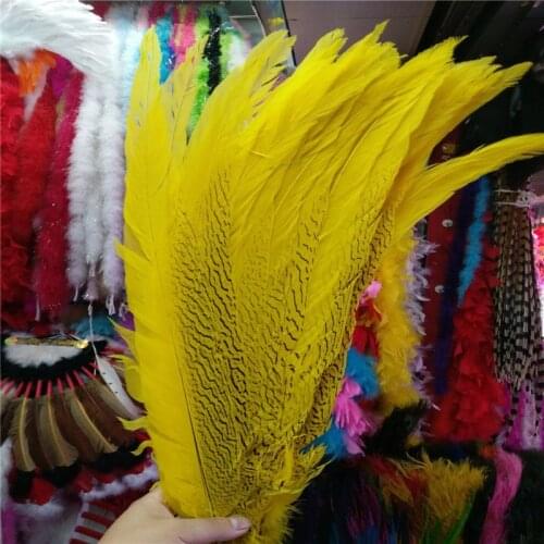 Wholesale 100pcs/lot Yellow Lady Amherst Pheasant Tail Feathers 16-26inch/40-65cm DIY Decoration Plumas De Faisan Feather Dress