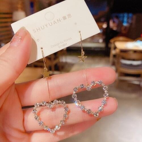 Origin Summer Stylish Asymmetric Letter D Dangle Earring for Women Gold Color Metal Rhinestone Chunky Chain Earring Jewelry