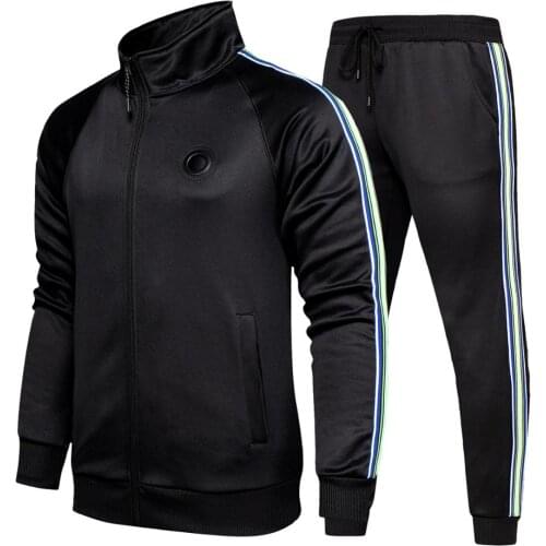 Autumn Winter Stripe Tracksuits Mens Sportswear Set 2 Pieces Sweatshirt+Pants 2 Pieces Suit Men Jogging clothes sports suit