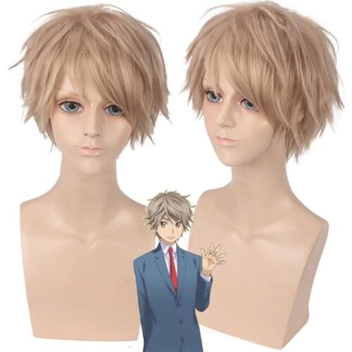 Anime Watashi ga Motete Dousunda cosplay wig Synthetic Hair for boys men Kiss Him Not Me Halloween Cosplay short Wigs + wig cap