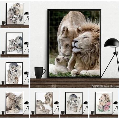 Modern Animal Family Lion Canvas Printings Lion Loving Posters and Prints Wall Art Pictures for Living Room Decor Cuadros