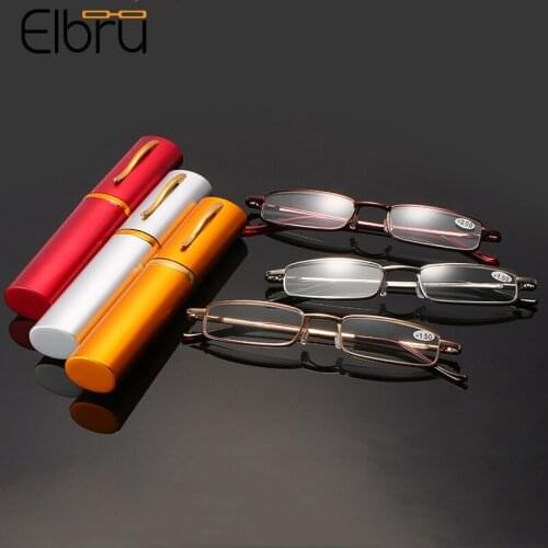 Elbru 2021 Anti Blue Light Portable Reading Glasses Ultralight Metal Frame Presbyopia Eyeglasses With Pen Box Diopters +1.0 +4.0